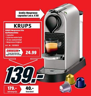 Prematuur Bewonderenswaardig procedure Krups Krups nespresso citiz koffiemachine - Promotie bij Media Markt