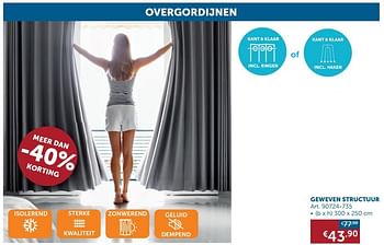 Promotions Overgordijnen geweven structuur - Produit maison - Zelfbouwmarkt - Valide de 27/12/2019 à 27/01/2020 chez Zelfbouwmarkt