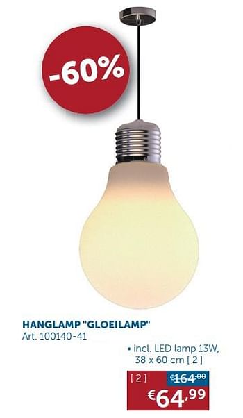 Promotions Hanglamp gloeilamp - Produit maison - Zelfbouwmarkt - Valide de 27/12/2019 à 27/01/2020 chez Zelfbouwmarkt