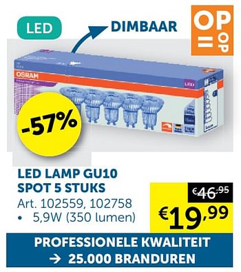 Promoties Osram led lamp gu10 spot 5 stuks - Osram - Geldig van 27/12/2019 tot 27/01/2020 bij Zelfbouwmarkt