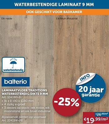 Promoties Waterbestendige laminaat laminaatvloer traditions waterbestendig dikte - Balterio - Geldig van 27/12/2019 tot 27/01/2020 bij Zelfbouwmarkt