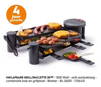 Promoties Blokker inklapbare grill-raclette bl-26401 - Huismerk - Blokker - Geldig van 16/12/2019 tot 29/12/2019 bij Blokker