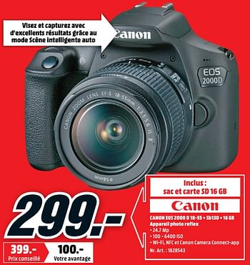 Canon Canon eos 2000 d 18-55 + + 16 gb appareil reflex - En promotion chez Media Markt