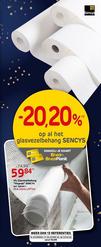 Promoties Glasvezelbehang visgraat sencys - Huismerk - Brico - Geldig van 02/01/2020 tot 27/01/2020 bij Brico