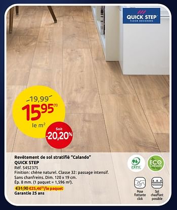 Promotions Revêtement de sol stratifié calando quick step - Quick - Valide de 02/01/2020 à 27/01/2020 chez Brico