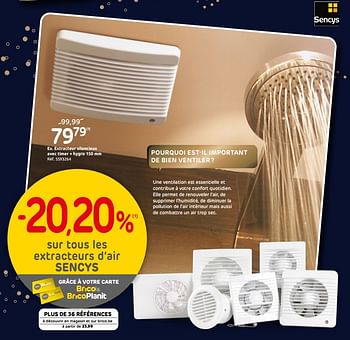 Promotions Extracteur silencieux avec timer + hygro - Sencys - Valide de 02/01/2020 à 27/01/2020 chez Brico