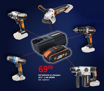 Promotions Kit batterie et chargeur 20 v - 2 ah worx - Worx - Valide de 02/01/2020 à 27/01/2020 chez Brico