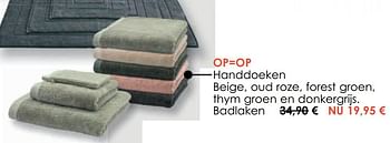 Promoties Handdoeken beige, oud roze, forest groen, badlaken - Huismerk - Krea - Colifac - Geldig van 03/01/2020 tot 31/01/2020 bij Krea-Colifac