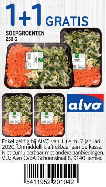 Promoties 1+1 gratis soepgroenten - Huismerk - Alvo - Geldig van 01/01/2020 tot 14/01/2020 bij Alvo