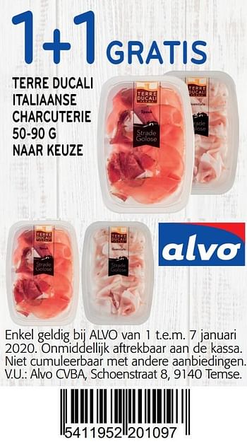 Promoties 1+1 gratis terre ducali italiaanse charcuterie naar keuze - Huismerk - Alvo - Geldig van 01/01/2020 tot 14/01/2020 bij Alvo