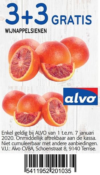 Promoties 3+3 gratis wijnappelsienen - Huismerk - Alvo - Geldig van 01/01/2020 tot 14/01/2020 bij Alvo