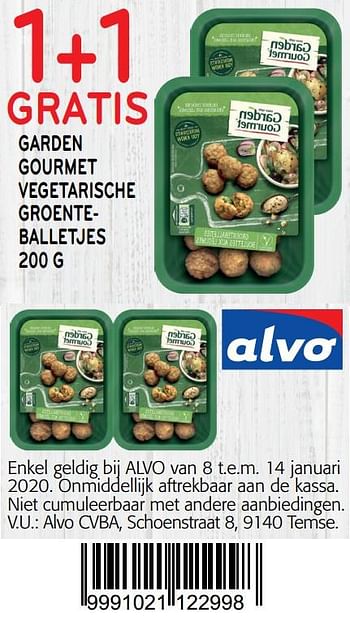 Promoties 1+1 gratis garden gourmet vegetarische groenteballetjes - Garden Gourmet - Geldig van 01/01/2020 tot 14/01/2020 bij Alvo