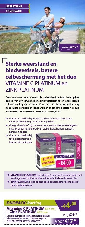 Promoties Vitamine c platinum + zink platinum - Mannavital - Geldig van 03/01/2020 tot 31/01/2020 bij Mannavita