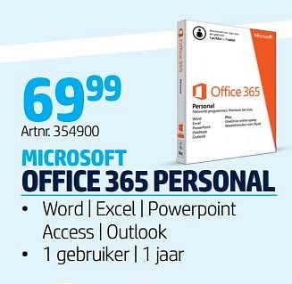 Promoties Microsoft office 365 personal - Microsoft - Geldig van 09/12/2019 tot 12/01/2020 bij Elektro Van Assche