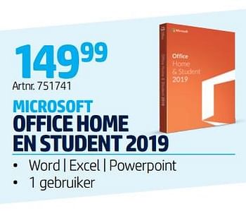 Promoties Microsoft office home en student 2019 - Microsoft - Geldig van 09/12/2019 tot 12/01/2020 bij Elektro Van Assche