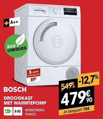 Promoties Bosch droogkast met warmtepomp wtr83tm0fg - Bosch - Geldig van 03/01/2020 tot 31/01/2020 bij Electro Depot