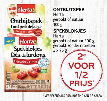 Promoties Ontbijtspek herta gerookt of natuur 2e voor 1-2 prijs - Herta - Geldig van 15/01/2020 tot 28/01/2020 bij Alvo