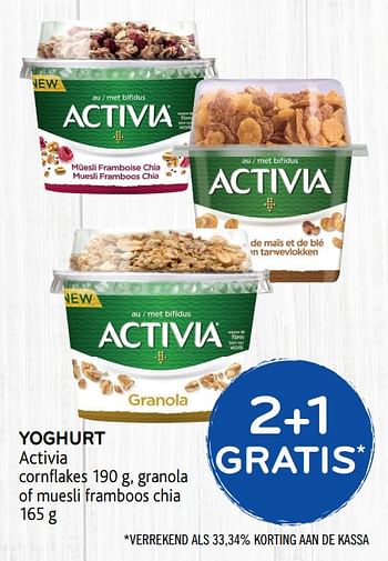 Promoties 2+1 gratis yoghurt activia cornflakes, granola of muesli framboos chia - Danone - Geldig van 15/01/2020 tot 28/01/2020 bij Alvo