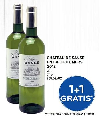 Promoties Château de sanse entre deux mers 1+1 gratis - Witte wijnen - Geldig van 15/01/2020 tot 28/01/2020 bij Alvo