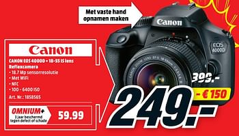 Pardon Tegenwerken Namaak Canon Canon eos 4000d + 18-55 is lens reflexcamera - Promotie bij Media  Markt