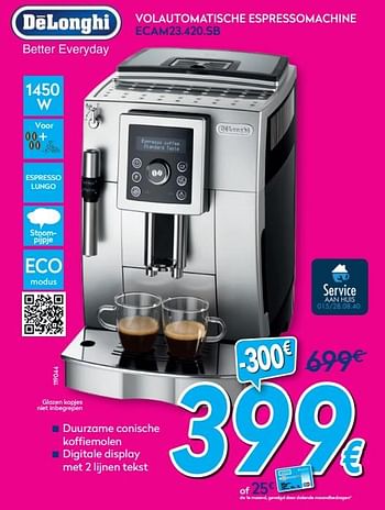 Promoties Delonghi volautomatische espressomachine ecam23.420.sb - Delonghi - Geldig van 03/01/2020 tot 31/01/2020 bij Krefel