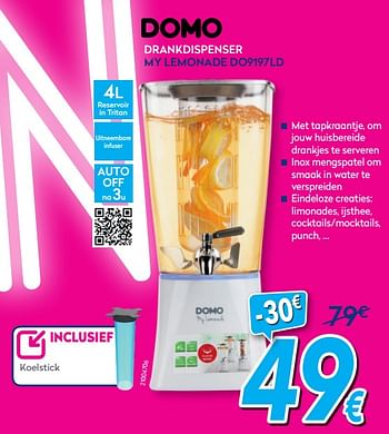 Promoties Domo elektro drankdispenser my lemonade do9197ld - Domo elektro - Geldig van 03/01/2020 tot 31/01/2020 bij Krefel