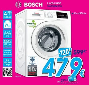 Promoties Bosch lave-linge wat283k3fg - Bosch - Geldig van 03/01/2020 tot 31/01/2020 bij Krefel
