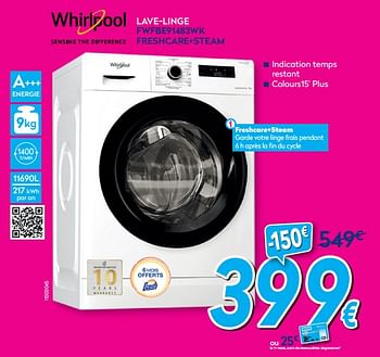 Promotions Whirlpool lave-linge fwfbe91483wk freshcare+steam - Whirlpool - Valide de 03/01/2020 à 31/01/2020 chez Krefel
