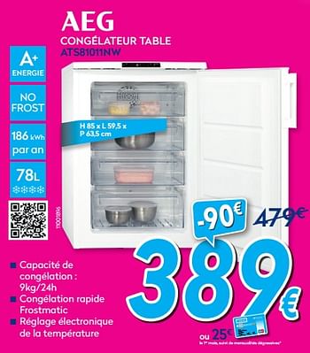 Promotions Aeg congélateur de table ats81011nw - AEG - Valide de 03/01/2020 à 31/01/2020 chez Krefel