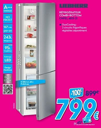 Promotions Liebherr réfrigérateur combi-top cnpel 4813 - Liebherr - Valide de 03/01/2020 à 31/01/2020 chez Krefel