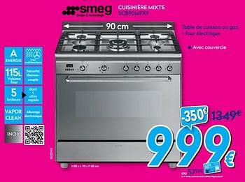 Promotions Smeg cuisinière mixte scb90mfx9 - Smeg - Valide de 03/01/2020 à 31/01/2020 chez Krefel