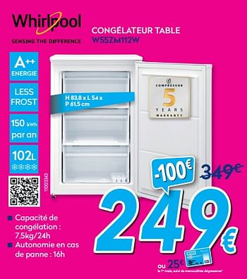 Promotions Whirlpool congélateur table w55zm112w - Whirlpool - Valide de 03/01/2020 à 31/01/2020 chez Krefel