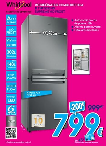Promotions Whirlpool réfrigérateur combi-bottom b tnf 5323 0x - Whirlpool - Valide de 03/01/2020 à 31/01/2020 chez Krefel