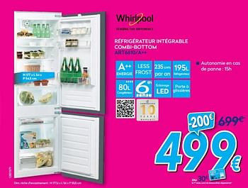 Promotions Whirlpool réfrigérateur intégrable combi-bottom combi-bottom art6610-a++ - Whirlpool - Valide de 03/01/2020 à 31/01/2020 chez Krefel