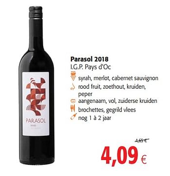 Rode wijnen Parasol 2018 i.g.p. pays - Promotie bij Colruyt