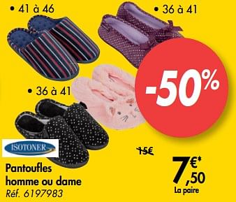 Isotoner Pantoufles homme ou dame Promotie bij Carrefour