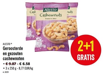 Promoties Geroosterde en gezouten cashewnoten - Alesto - Geldig van 13/01/2020 tot 18/01/2020 bij Lidl