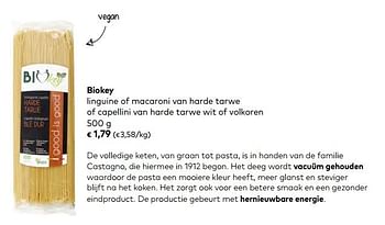 Promoties Biokey linguine of macaroni van harde tarwe of capellini van harde tarwe wit of volkoren - Biokey - Geldig van 01/01/2020 tot 04/02/2020 bij Bioplanet