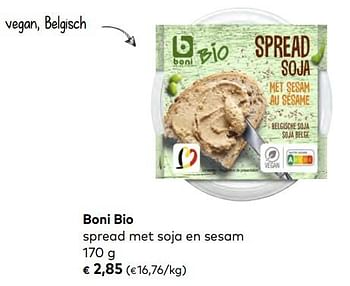 Promotions Boni bio spread met soja en sesam - Boni - Valide de 01/01/2020 à 04/02/2020 chez Bioplanet