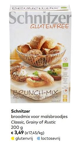 Promoties Schnitzer broodmix voor maïsbroodjes classic, grainy of rustic - Schnitzer - Geldig van 01/01/2020 tot 04/02/2020 bij Bioplanet