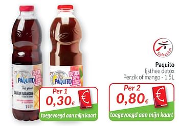 Promoties Paquito ijsthee detox perzik of mango - Paquito - Geldig van 02/01/2020 tot 31/01/2020 bij Intermarche