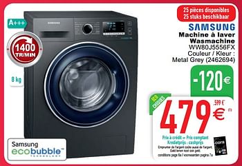 Promoties Samsung machine à laver wasmachine ww80j5556fx - Samsung - Geldig van 03/01/2020 tot 31/01/2020 bij Cora