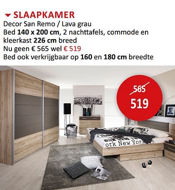 Promoties Slaapkamer decor san remo - lava grau - Huismerk - Weba - Geldig van 03/01/2020 tot 31/01/2020 bij Weba