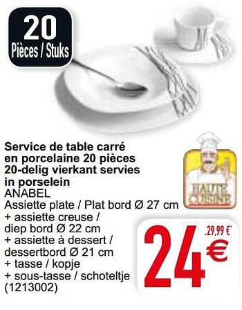 Promotions Service de table carré en porcelaine 20 pièces 20-delig vierkant servies in porselein anabel - Haute Cuisine - Valide de 07/01/2020 à 20/01/2020 chez Cora