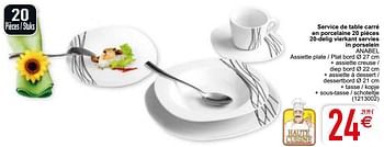 Promotions Service de table carré en porcelaine 20 pièces 20-delig vierkant servies in porselein anabel - Haute Cuisine - Valide de 07/01/2020 à 20/01/2020 chez Cora