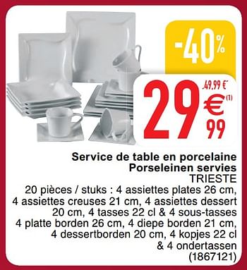 Promotions Service de table en porcelaine porseleinen servies trieste - Produit maison - Cora - Valide de 03/01/2020 à 31/01/2020 chez Cora