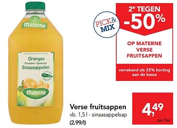 Promoties Verse fruitsappen sinaasappelsap - Materne - Geldig van 15/01/2020 tot 28/01/2020 bij Makro