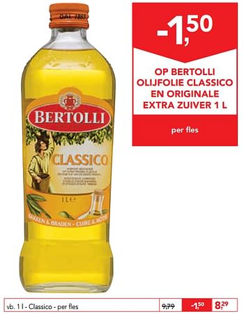 Promotions Bertolli olijfolie classico - Bertolli - Valide de 15/01/2020 à 28/01/2020 chez Makro