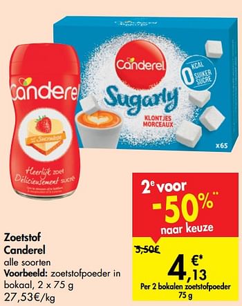 Promoties Zoetstof canderel zoetstofpoeder in bokaal - Canderel - Geldig van 08/01/2020 tot 20/01/2020 bij Carrefour