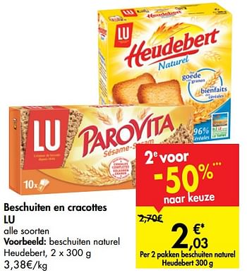 Promoties Beschuiten en cracottes lu beschuiten naturel heudebert - Lu - Geldig van 08/01/2020 tot 20/01/2020 bij Carrefour